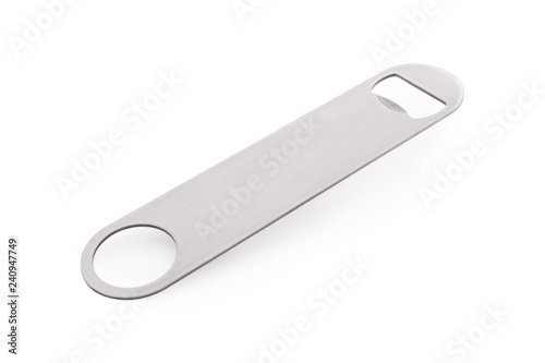 Aluminium bottle opener for your design on isolated background with clipping path.