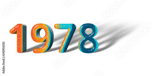 3D Number Year 1978 joyful hopeful colors and white background