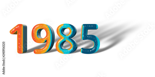 3D Number Year 1985 joyful hopeful colors and white background