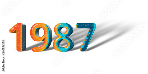 3D Number Year 1987 joyful hopeful colors and white background