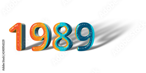 3D Number Year 1989 joyful hopeful colors and white background