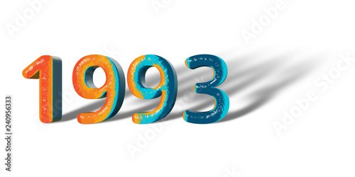 3D Number Year 1993 joyful hopeful colors and white background