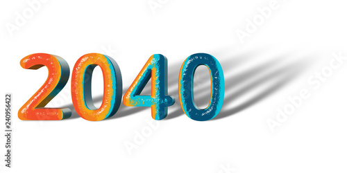 3D Number Year 2040 joyful hopeful colors and white background