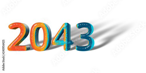 3D Number Year 2043 joyful hopeful colors and white background