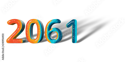 3D Number Year 2061 joyful hopeful colors and white background