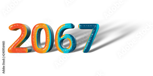 3D Number Year 2067 joyful hopeful colors and white background