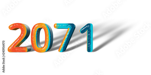 3D Number Year 2071 joyful hopeful colors and white background