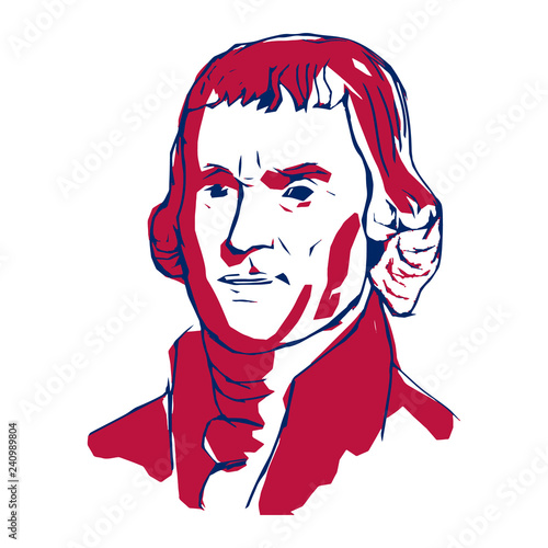 Thomas Jefferson, One of the Authors of the Declaration of Independence, 3rd President of the United States. Vector Illustration.