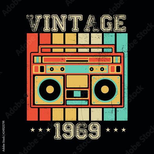 vintage 1969 boombox retro poster apparel distressed