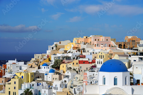 Santorini, Greece, Beautiful view with churches in Santorini, Cyclades