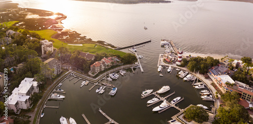 Aerial panoramic view of Harbour Town, Hilton Head, South Carolina.
