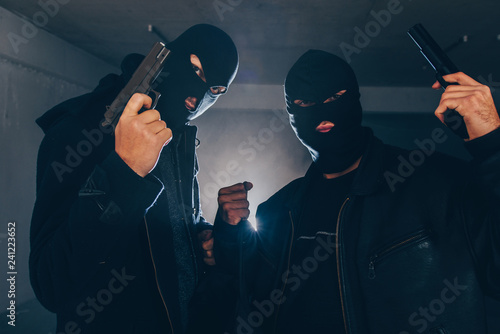 Violent robbers with masks doing crime