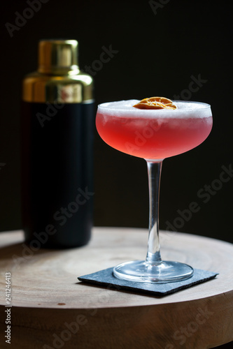 Raspberry cocktail in coup glass