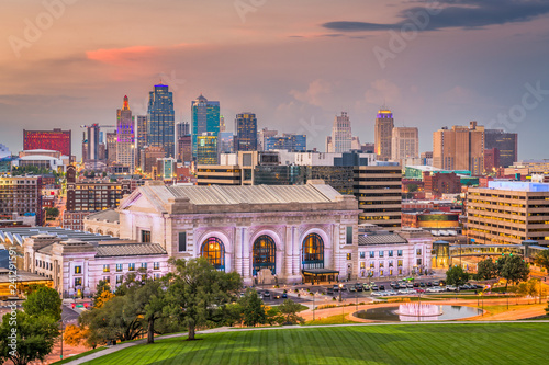 Kansas City, Missouri, USA downtown skyline with Union Station