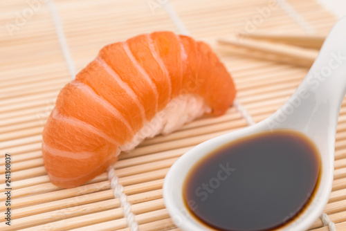 Sushi Nigiri salmon with soy sauce