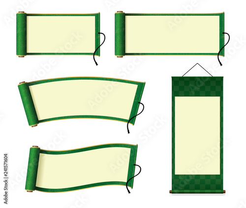 Japanese scroll paper / hanging scroll illustration set (green) 