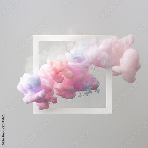 Abstract pastel pink and blue color paint with pastel gray background. Fluid composition with copy space. Minimal natural luxury.