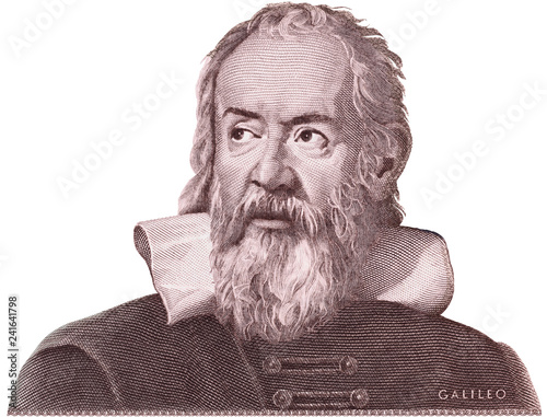 Galileo Galilei on Italy money isolated. Genius inventor, philosopher, astronomer, mathematician. Famous scientist in physics and astronomy, discoverer of telescope.