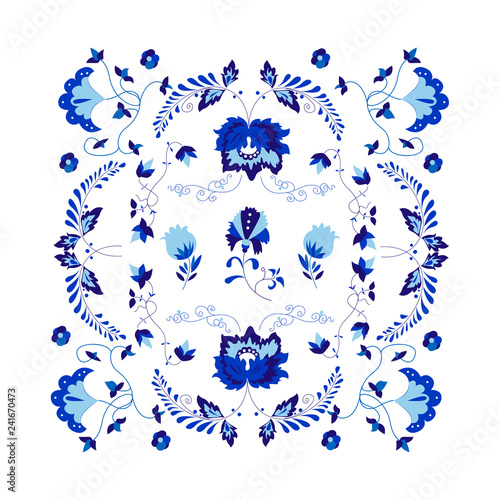 Vector amazing card of flowers in Delfts blauw style.