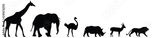 Vector set of six african safari animals