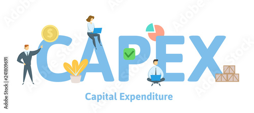 CAPEX, Capital Expenditure. Concept with keywords, letters and icons. Colored flat vector illustration. Isolated on white background.
