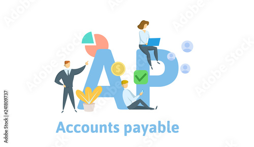 AP, Accounts Payable. Concept with keywords, letters and icons. Colored flat vector illustration. Isolated on white background.