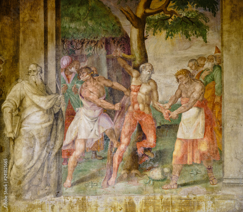 Close-up of the Basilica of Santi Nereo and Achilleo in Rome, famous for its XVI century frescos with violent martyrdom scenes.