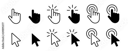 Set of Hand Cursor icons click and Cursor icons click. Isolated on White background