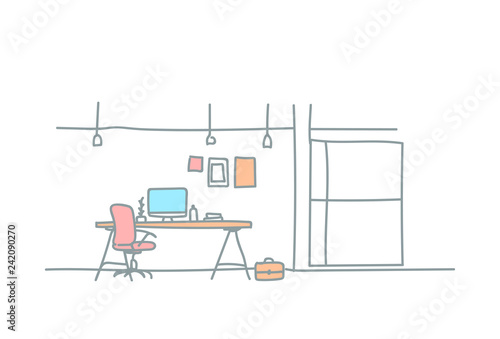 modern workplace cabinet room interior empty house office furniture sketch doodle horizontal