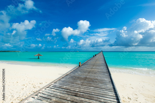 tropical Maldives island with white sandy beach and sea