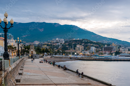 Embankment of the resort Yalta in the autumn afternoon, Crimea, Russia
