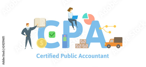 CPA, Certified Public Accountant. Concept with keywords, letters and icons. Colored flat vector illustration. Isolated on white background.