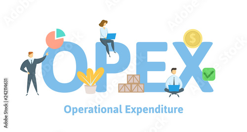 OPEX, Operational Expenditure. Concept with keywords, letters and icons. Colored flat vector illustration. Isolated on white background.