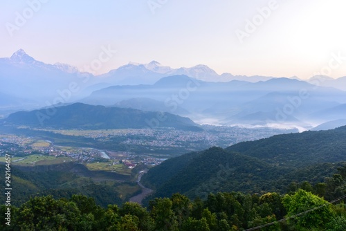 Himalayas Mountain Range View During Sunrise from Sarangkot Hill