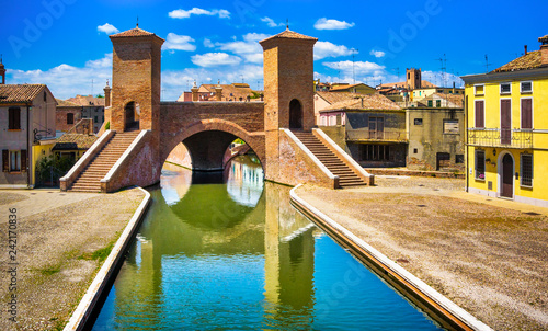 Comacchio, Tre Ponti or Trepponti three way bridge. Ferrara, Emilia Romagna Italy