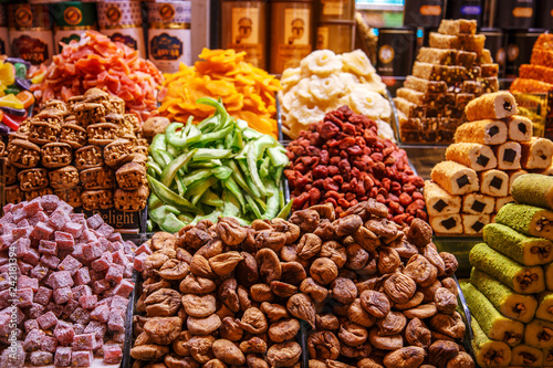 Dried fruits on the market in Turkey.