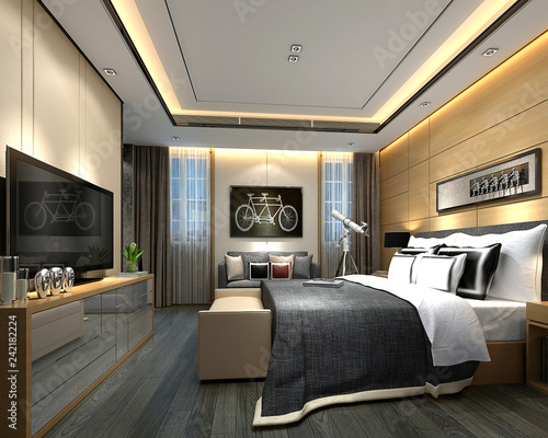 3d render luxury hotel room, hospitality