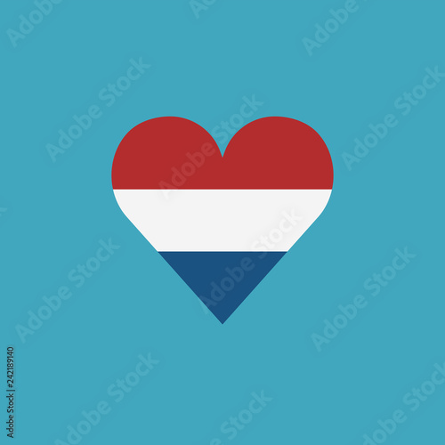 Netherlands flag icon in a heart shape in flat design. Independence day or National day holiday concept.