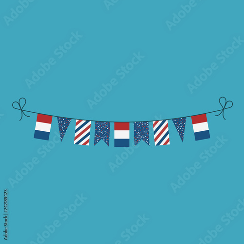 Decorations bunting flags for Netherlands national day holiday in flat design. Independence day or National day holiday concept.