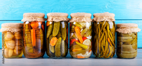 Jars of pickled vegetables 