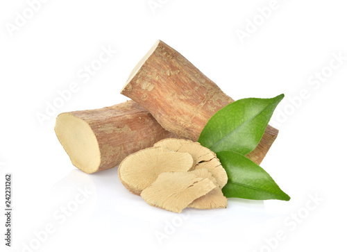  Eurycoma longifolia with leaf on white background.