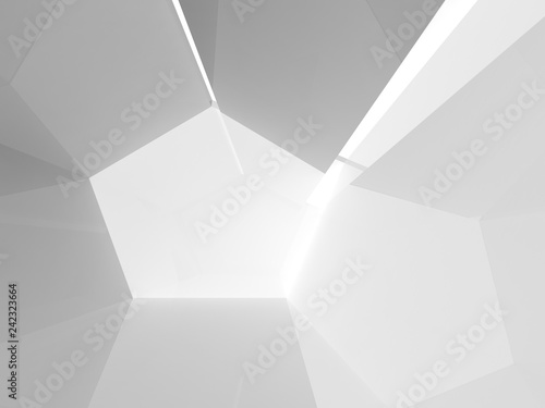 Empty 3d white minimal geometric interior