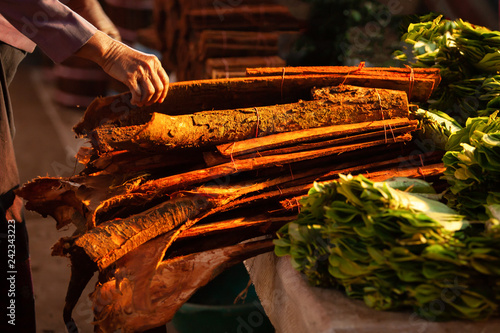 Cinnamon bark at a local market in Laos.