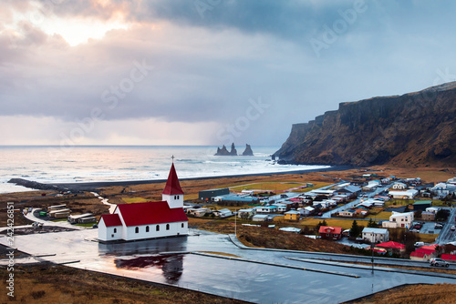 Scenic view of Vik, town in south Iceland