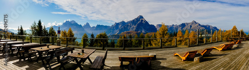 Panoramic view of Helm Restaurant in Dolomites Mountains South Tyrol
