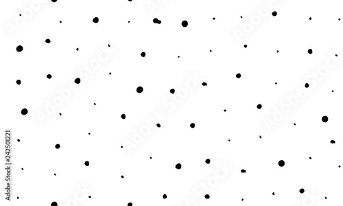Seamless pattern hand drown spots, small polka dots. Random dots, snowflakes, circles. Background with black grain, dirt, dust on white. Grunge elements. Irregular chaotic abstract vector illustration