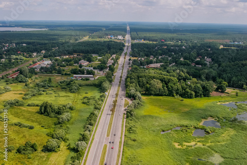 Aerial view of road in Latvia.