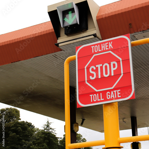 The Tsitsikamma toll gate stop sign on the garden route in South Africa. 