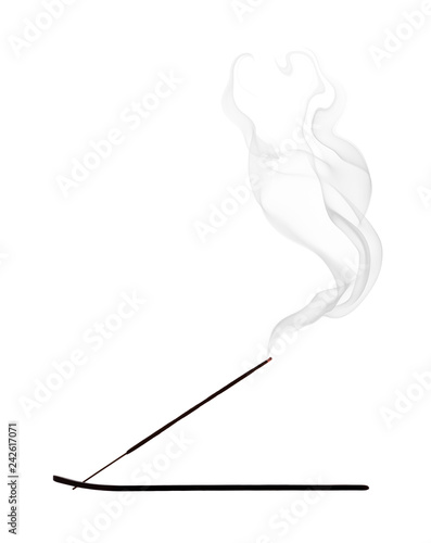 Incense, silhouette with smoke on white background