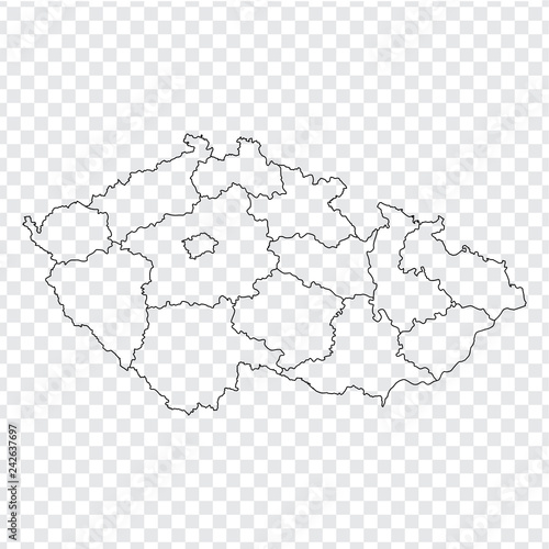 Blank map Czech. High quality map Czech with provinces on transparent background for your web site design, logo, app, UI. Stock vector. 
